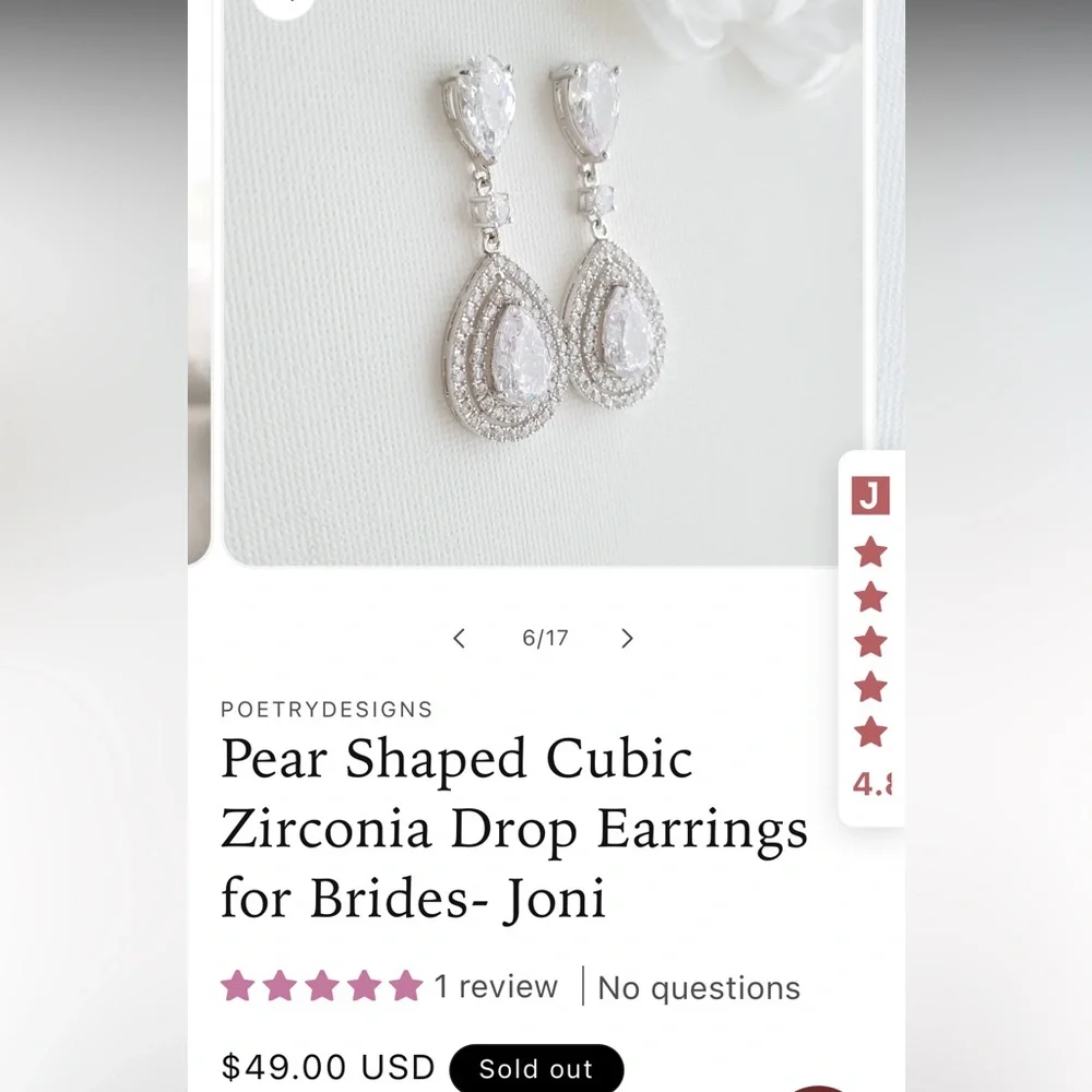 Poetry Designs Teardrop Bridal/Prom Earrings